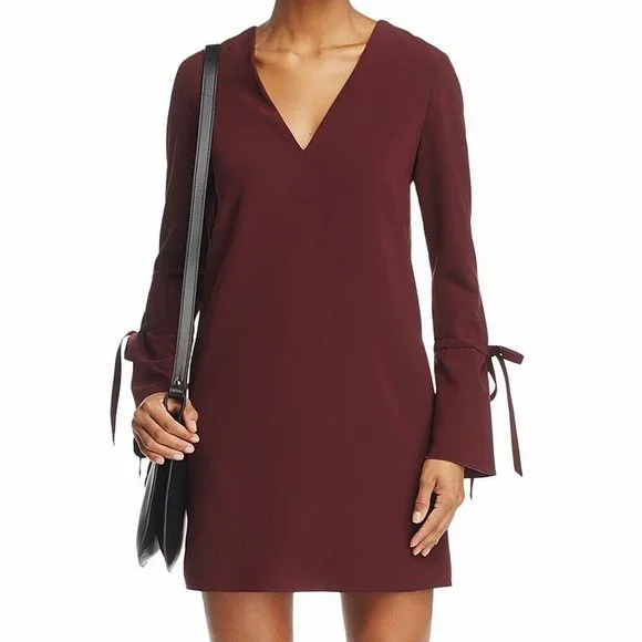 long evening formal dresses Women's V Neck Long Sleeve High Waist Midi Swing Dress with Pockets main image 0